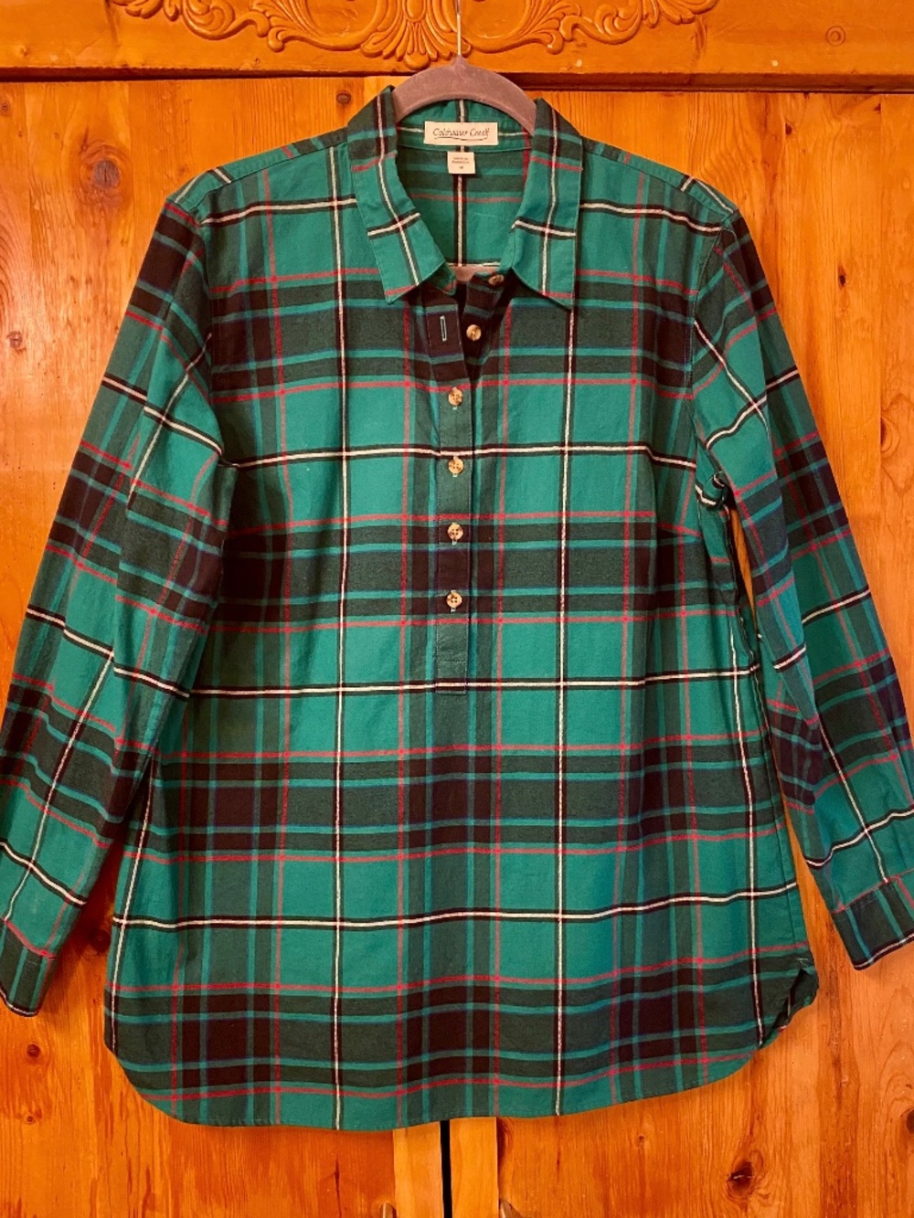 New green tartan plaid flannel shirt by Coldwater Creek size medium